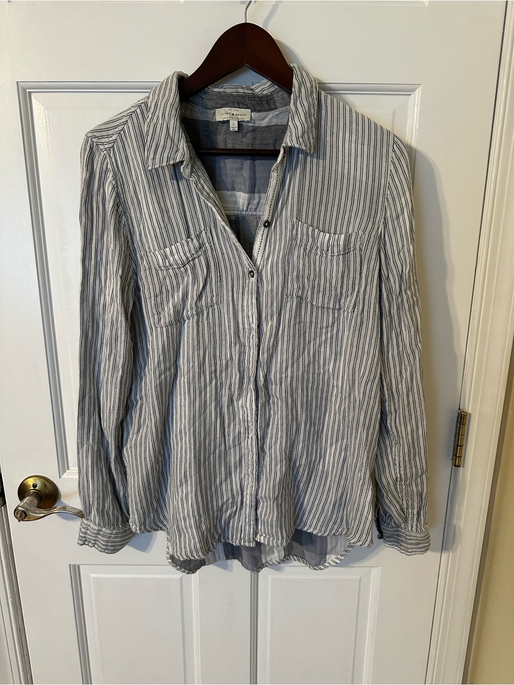 Lucky Brand Blue and White Striped Button-Down Shirt